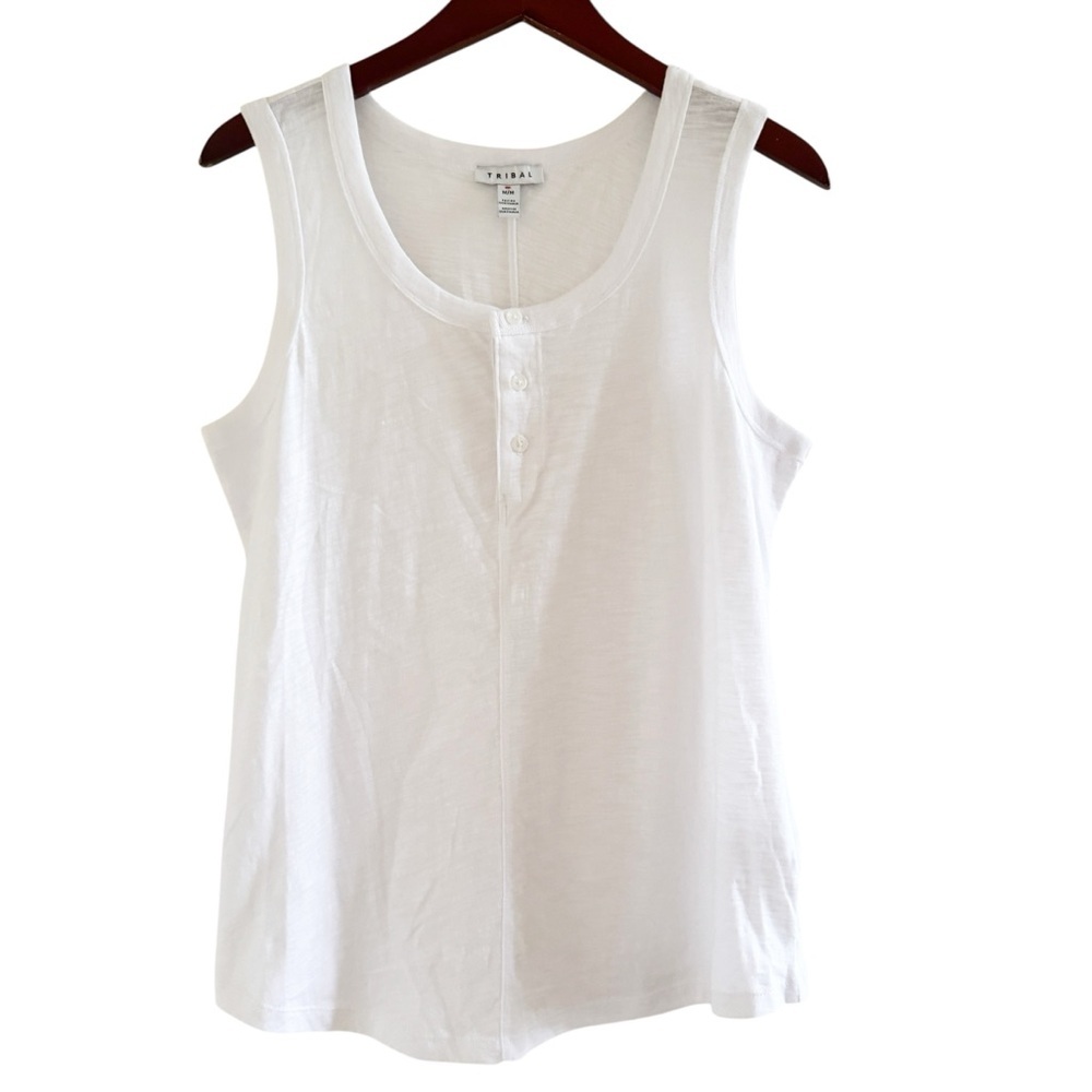 TRIBAL NWOT Button Henley Tank Top in Bright White Size Medium